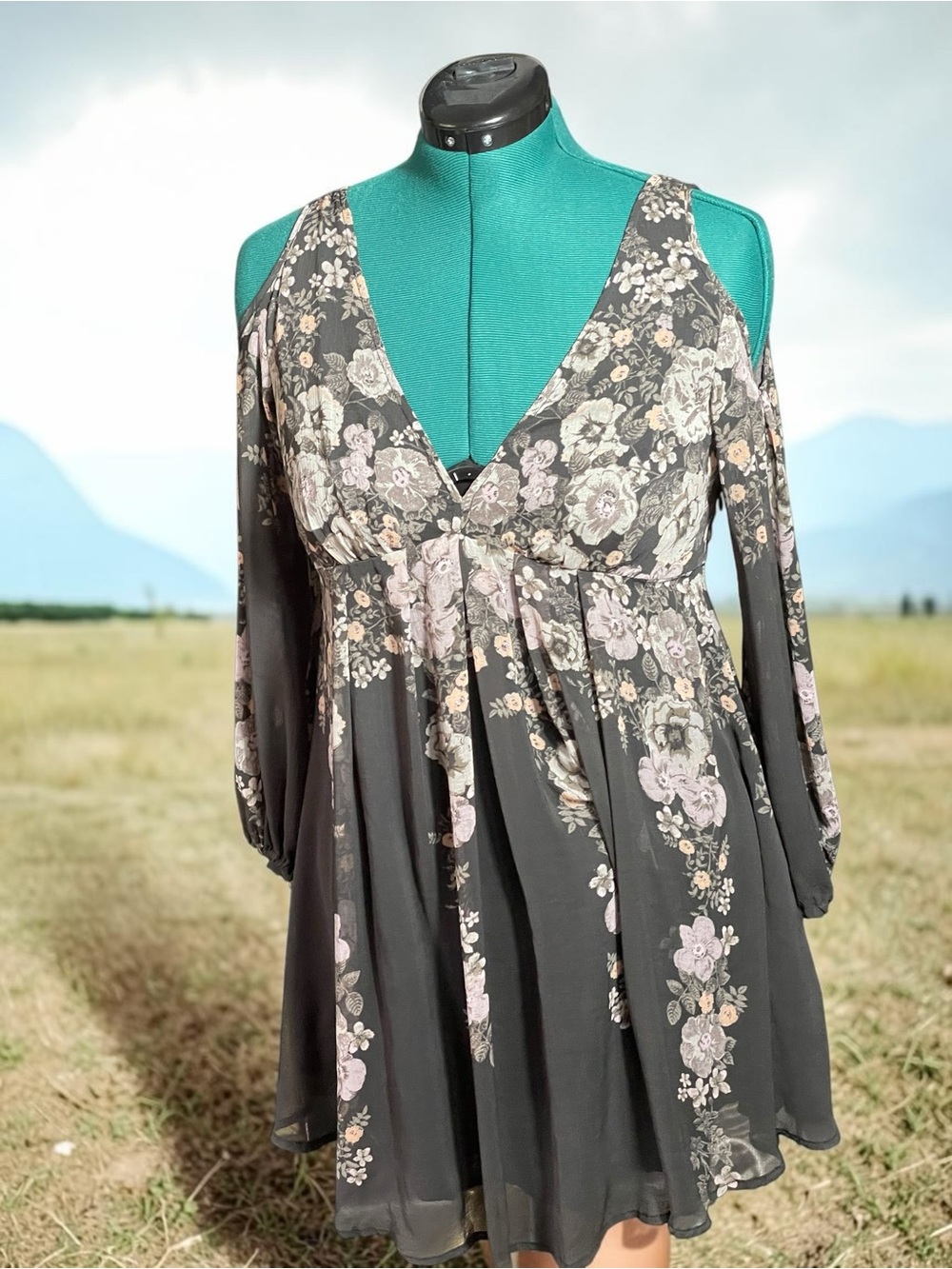 Free People Floral Cold-Shoulder Babydoll Dress